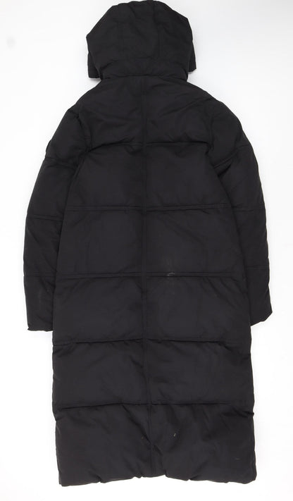 Superdry Womens Black Long Puffer Coat Hooded Size 8 Winter Warm