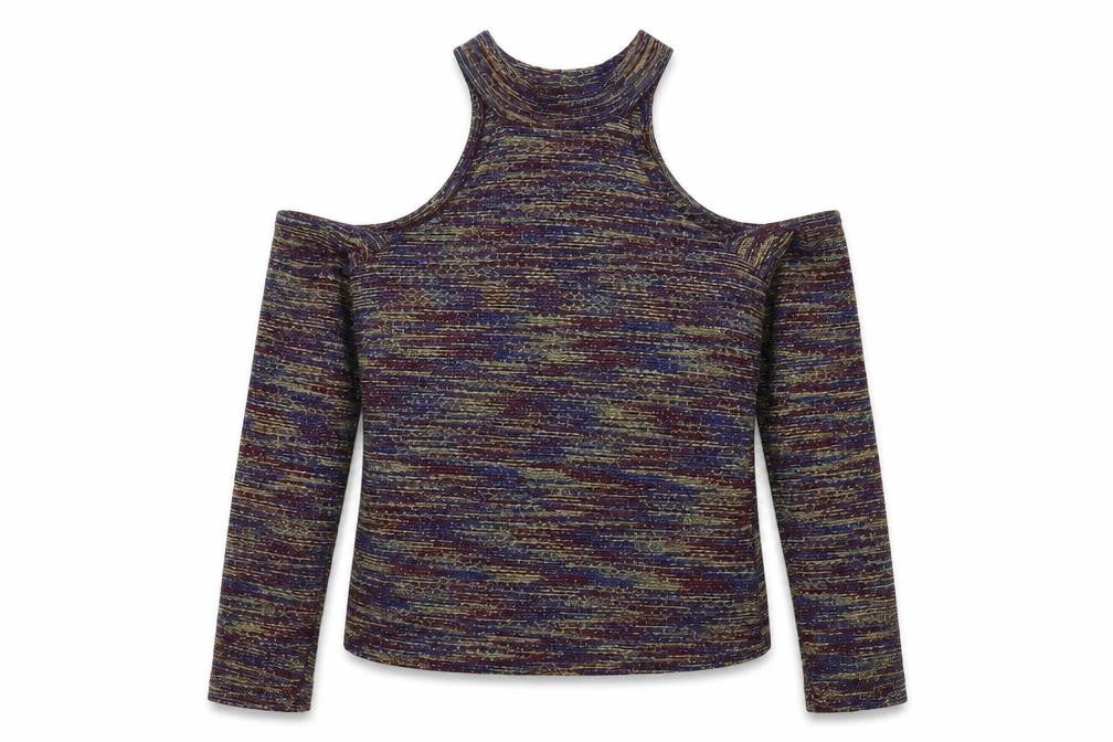 River Island Women's Multicoloured Glitter Cold Shoulder Top UK 10