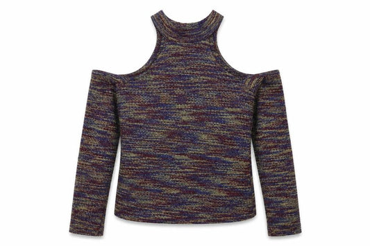 River Island Women's Multicoloured Glitter Cold Shoulder Top UK 10