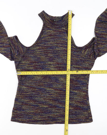 River Island Women's Multicoloured Glitter Cold Shoulder Top UK 10