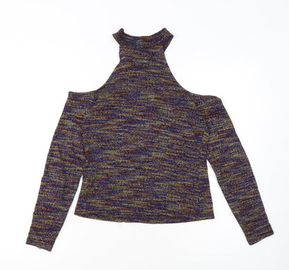 River Island Women's Multicoloured Glitter Cold Shoulder Top UK 10