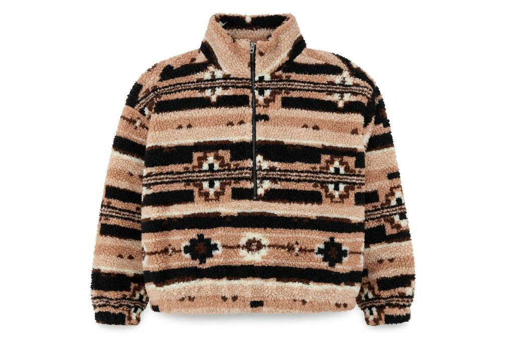ONLY Women Beige Fleece Pullover Hoodie L Geometric Pattern