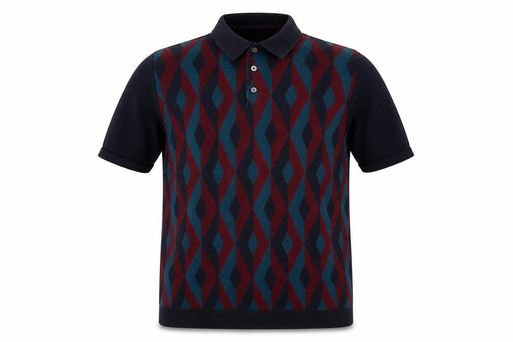 Next Men's Multicoloured Geometric Cotton Polo Shirt Size M