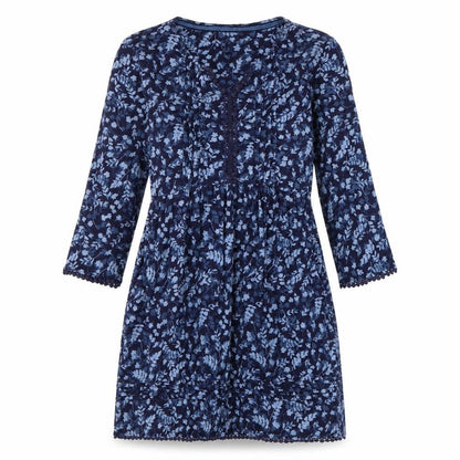Beacan Cove Women's Blue Floral Cotton Knee Length Shift Dress XS