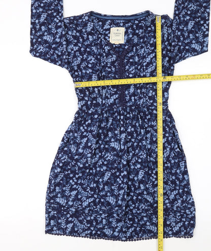Beacan Cove Women's Blue Floral Cotton Knee Length Shift Dress XS