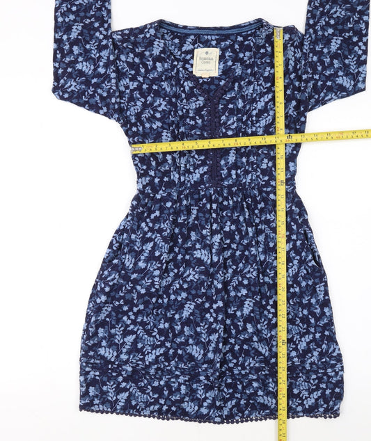Beacan Cove Women's Blue Floral Cotton Knee Length Shift Dress XS