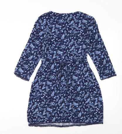 Beacan Cove Women's Blue Floral Cotton Knee Length Shift Dress XS