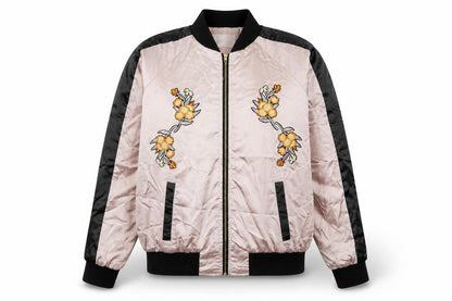 Oober Swank Womens Pink Black Embroidered Bomber Jacket Size L