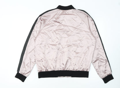 Oober Swank Womens Pink Black Embroidered Bomber Jacket Size L