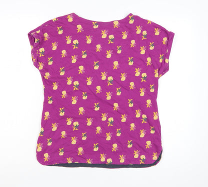 Weird Fish Womens Purple Floral Cotton T-Shirt Size 12