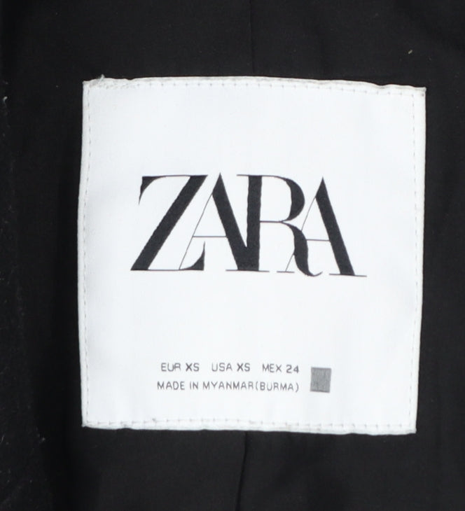 Zara Women's Black XS Double-Breasted Long Overcoat