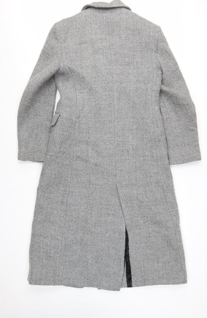 Zara Women Grey Wool Blend Long Overcoat Size 12 Classic Style
