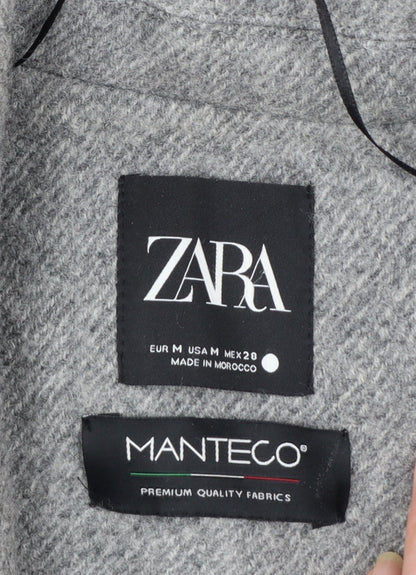 Zara Women Grey Wool Blend Long Overcoat Size 12 Classic Style