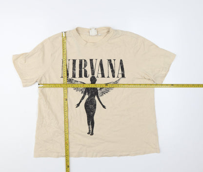 H&M Women's Beige Nirvana Graphic Short Sleeve Cotton T-Shirt L