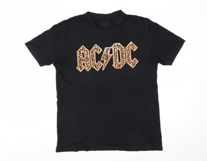 AC/DC Women's Black Leopard Print Logo Band T-Shirt Size S