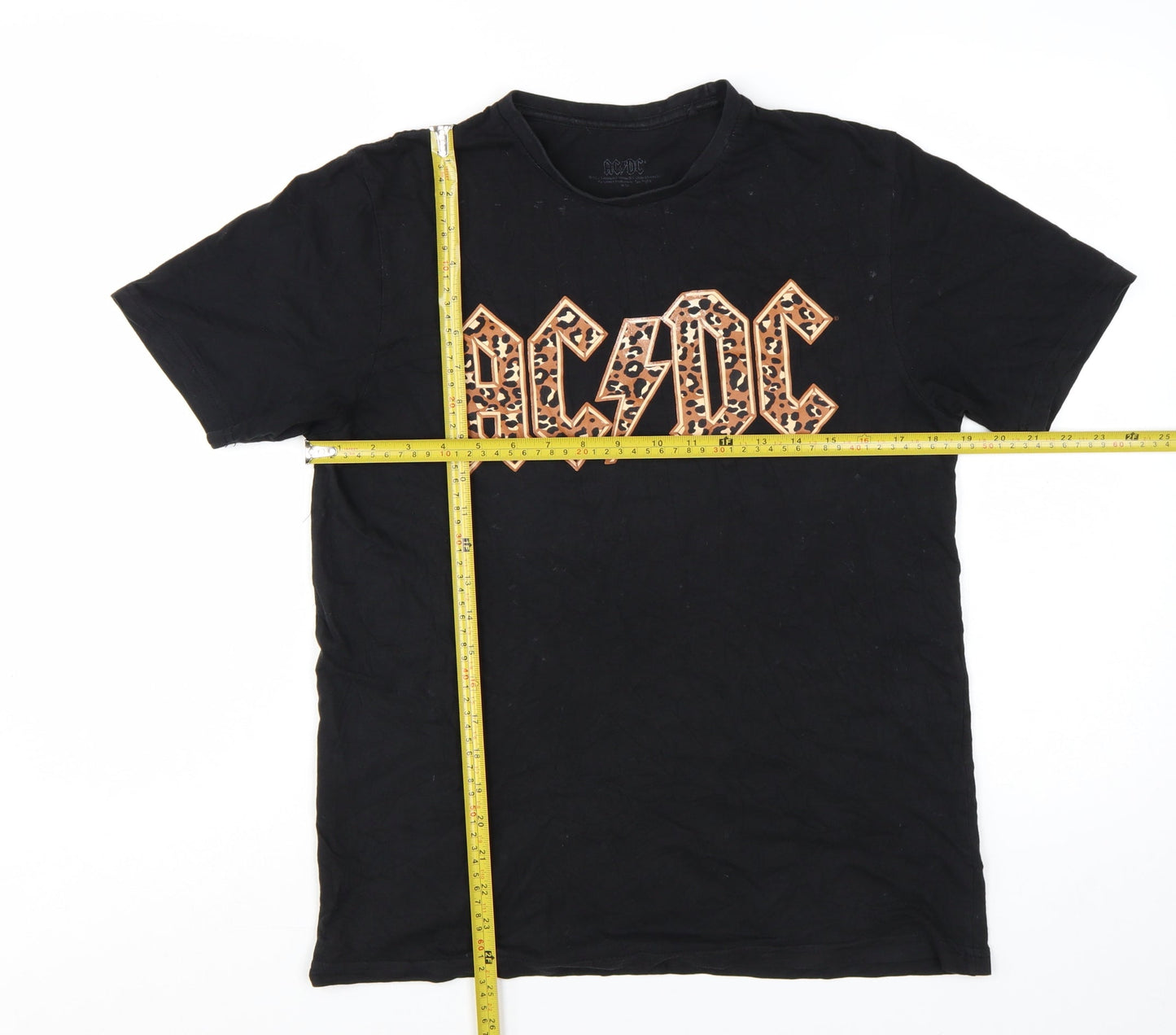 AC/DC Women's Black Leopard Print Logo Band T-Shirt Size S