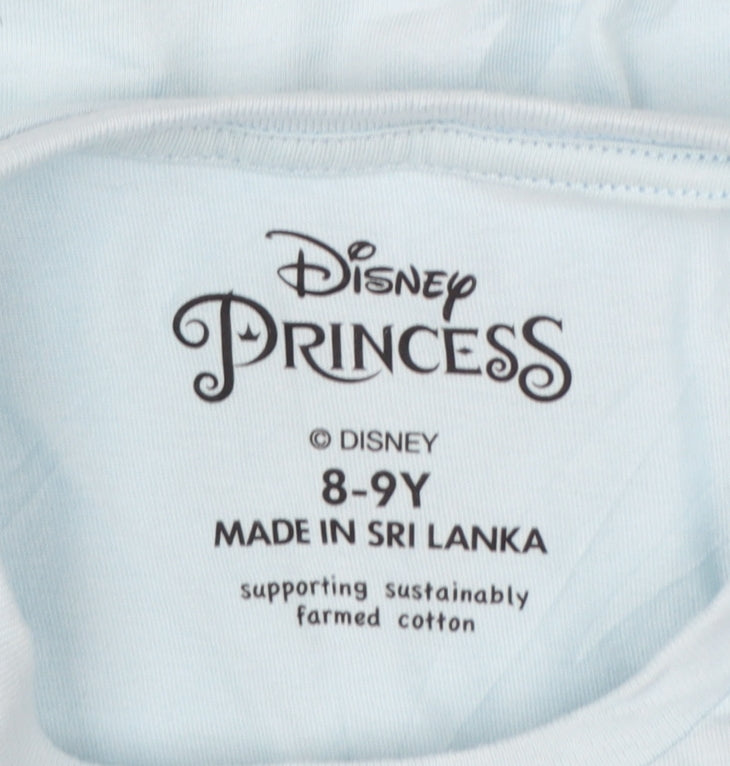 Disney Princess Girls Blue Flounder T-Shirt 8-9 Years Short Sleeve Cotton
