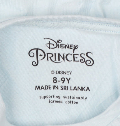 Disney Princess Girls Blue Flounder T-Shirt 8-9 Years Short Sleeve Cotton