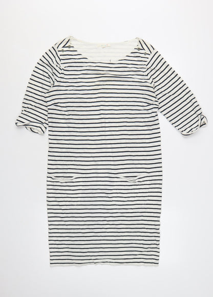 White Stuff Women's White Striped Shift Dress Size 14 Cotton