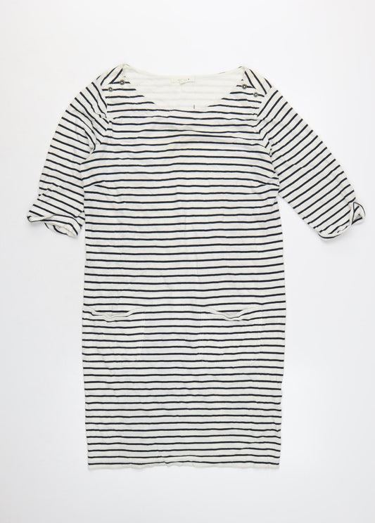 White Stuff Women's White Striped Shift Dress Size 14 Cotton