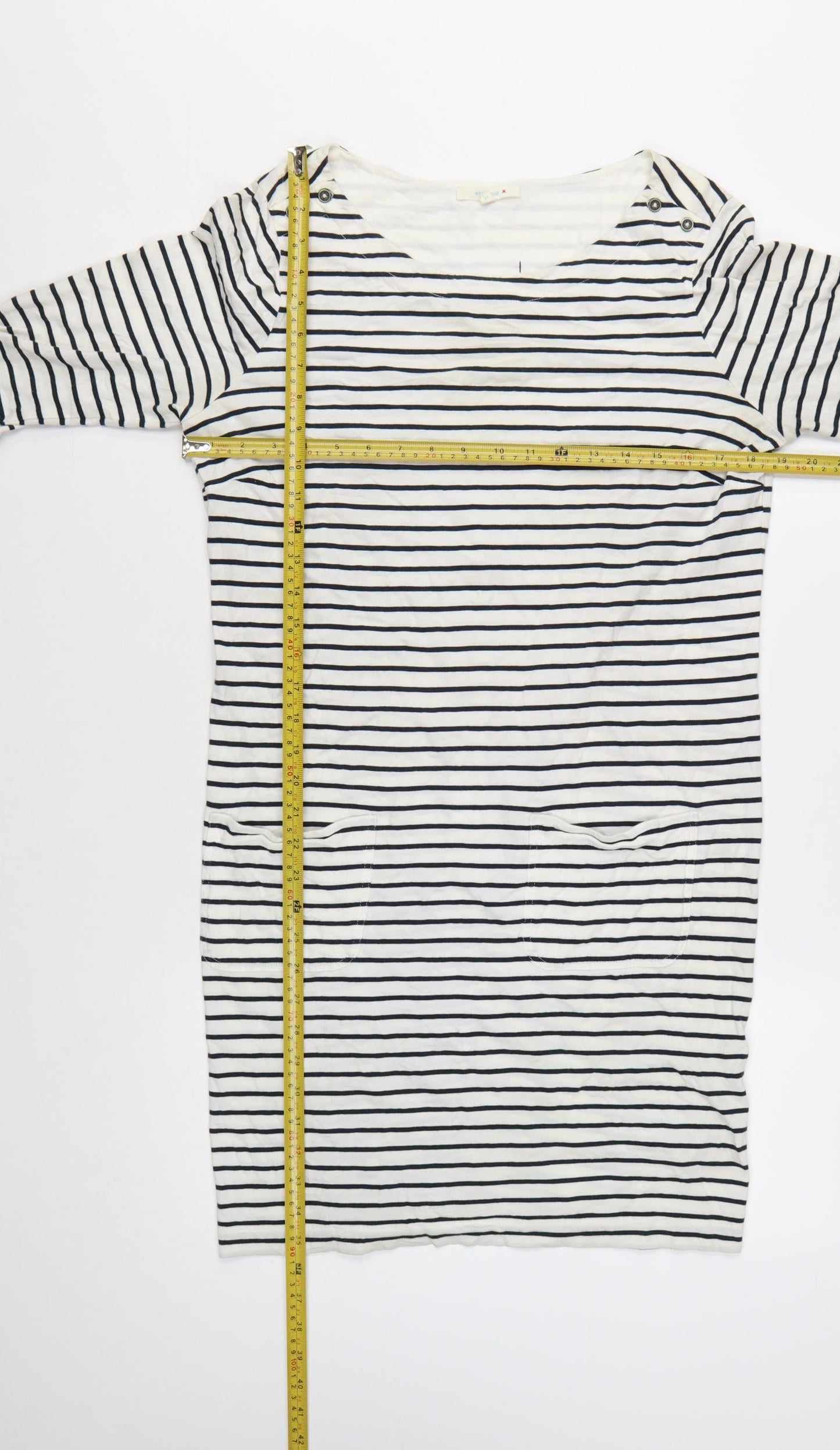 White Stuff Women's White Striped Shift Dress Size 14 Cotton