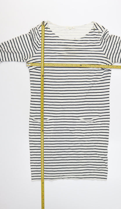 White Stuff Women's White Striped Shift Dress Size 14 Cotton