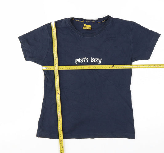 Plain Lazy Girls Navy Blue Classic Fit Logo T-Shirt Medium Cotton