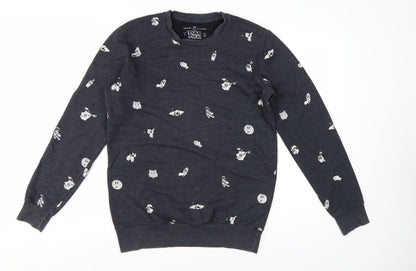 Pull & Bear Women's Black Cartoon Print Pullover Sweatshirt Size S