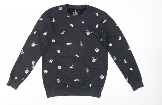 Pull & Bear Women's Black Cartoon Print Pullover Sweatshirt Size S