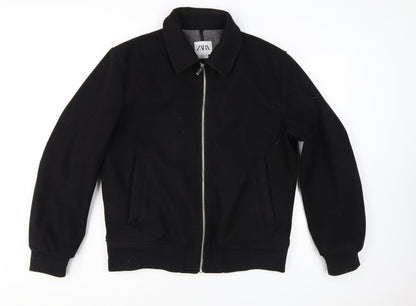 Zara Women Black L Polyester Bomber Jacket with Zip Pockets