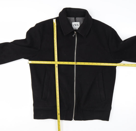 Zara Women Black L Polyester Bomber Jacket with Zip Pockets