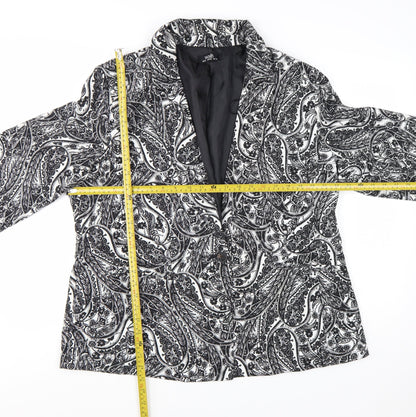 Wallis Women Black & White Paisley Blazer Jacket UK 18 Regular Fit