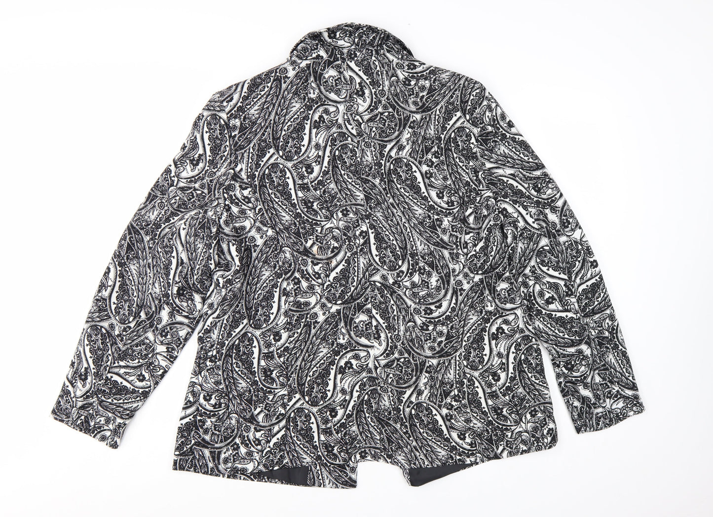 Wallis Women Black & White Paisley Blazer Jacket UK 18 Regular Fit