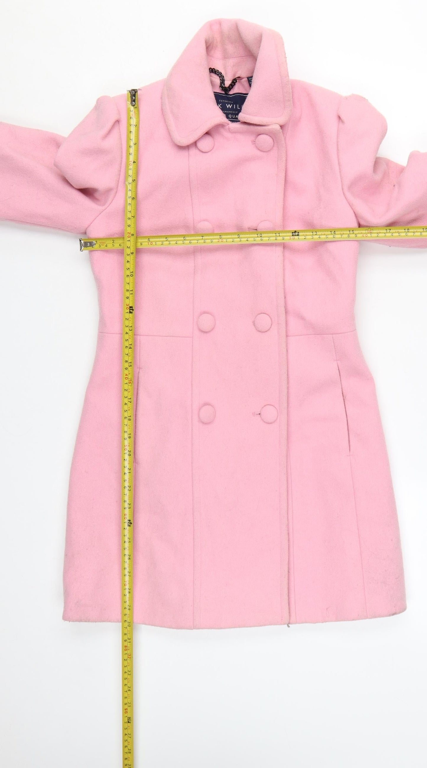 Jack Wills Women's Pink Wool Blend Mid-Length Pea Coat UK 8