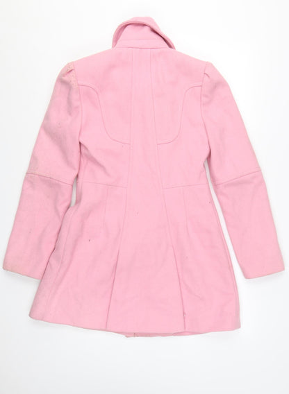 Jack Wills Women's Pink Wool Blend Mid-Length Pea Coat UK 8