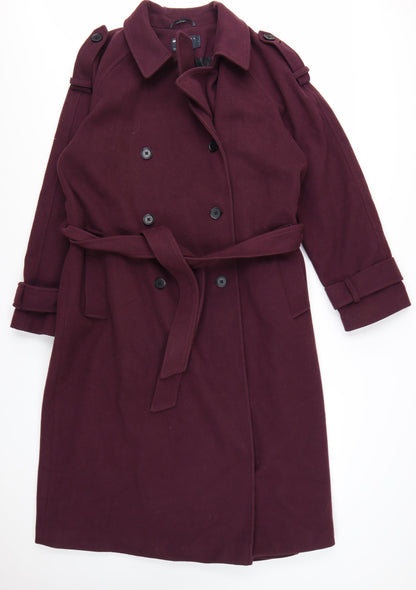 ASOS DESIGN Women’s Purple Long Trench Coat Size L Belted Classic Style
