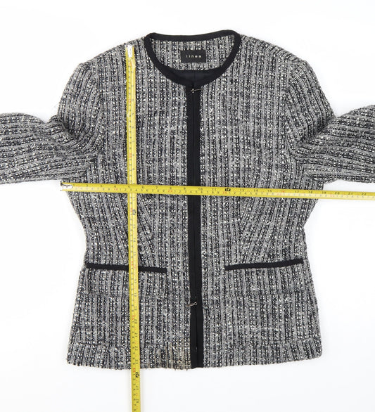 Linea Women Grey Bouclé Tweed Blazer Jacket Size 14 Wool Blend