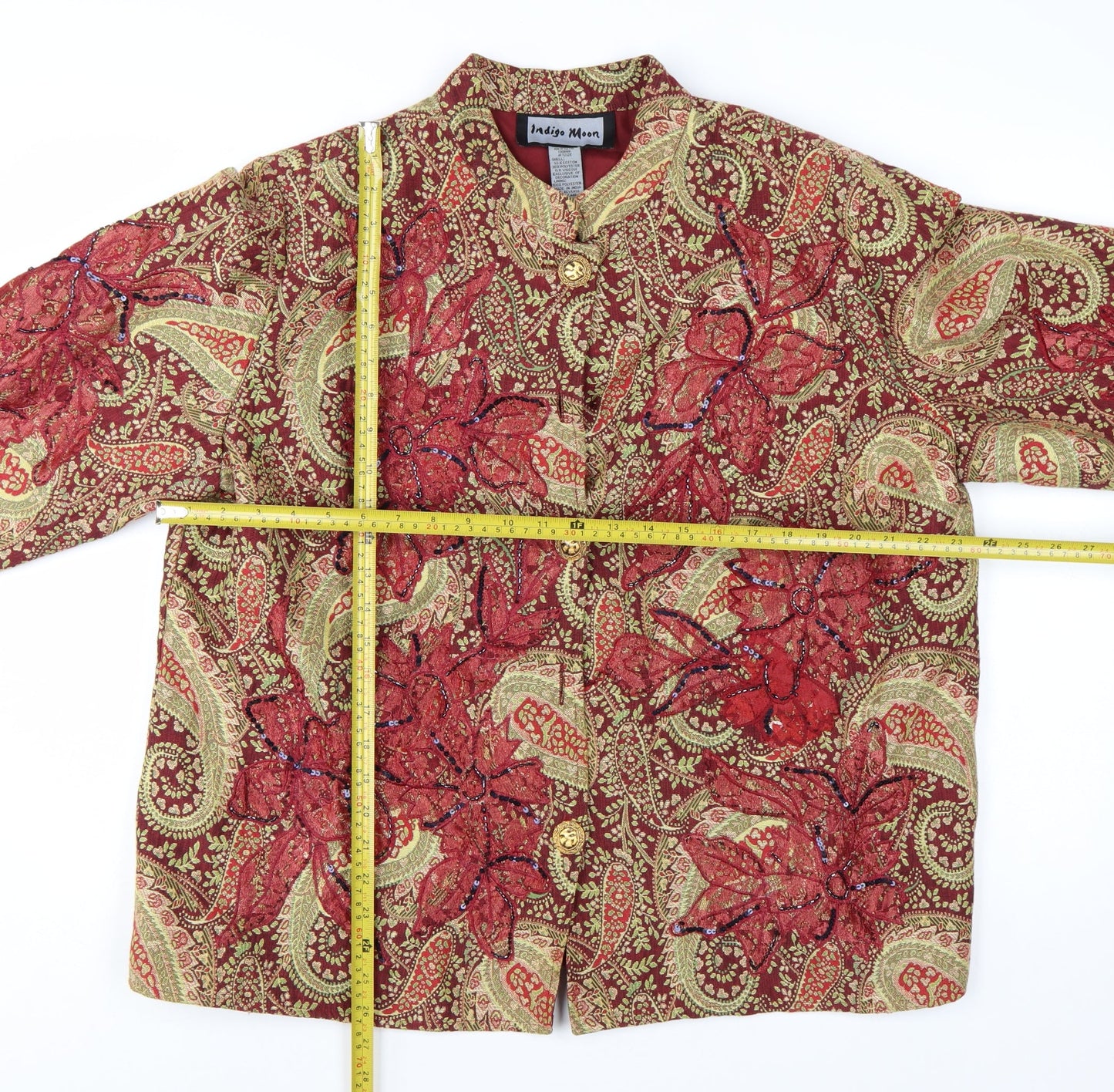 Indigo Moon Women's Red Paisley Embroidered Jacket 2XL Bohemian Style