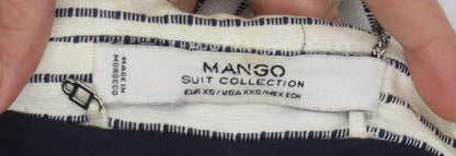 Mango Women Beige Striped Double-Breasted Blazer XS Linen Cotton