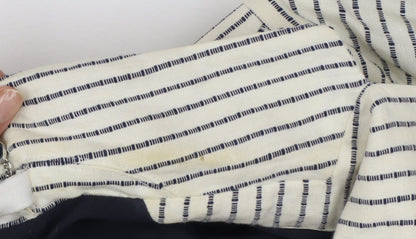 Mango Women Beige Striped Double-Breasted Blazer XS Linen Cotton