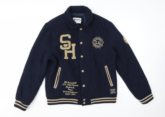 The Stronghold Men's Blue Varsity Jacket L Embroidered LA Wool Look