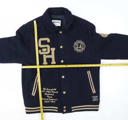 The Stronghold Men's Blue Varsity Jacket L Embroidered LA Wool Look