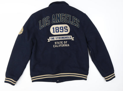 The Stronghold Men's Blue Varsity Jacket L Embroidered LA Wool Look