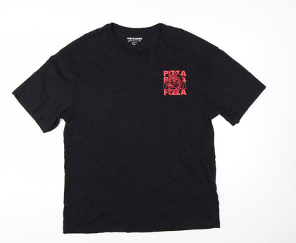 Jack & Jones Men's Black Pizza Graphic T-Shirt Size L