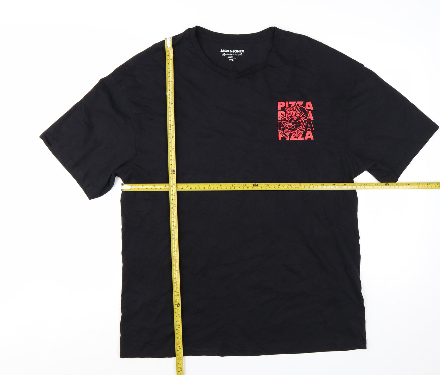 Jack & Jones Men's Black Pizza Graphic T-Shirt Size L