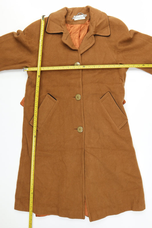 Ashley Scott Petite Women's Brown Wool Blend Long Overcoat Size 10