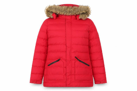 TOG24 Womens Red Faux Fur Hooded Puffer Coat Size 12