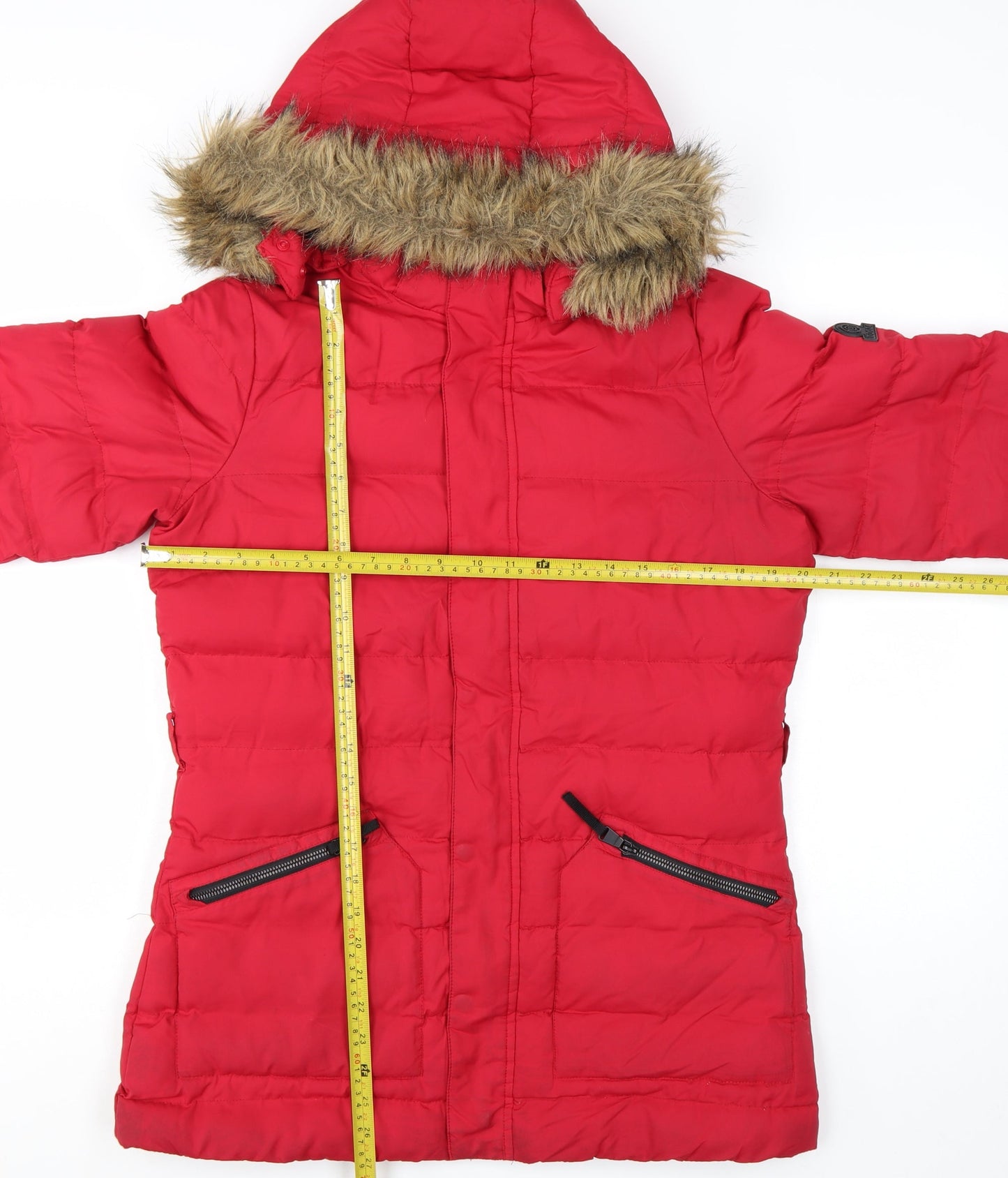 TOG24 Womens Red Faux Fur Hooded Puffer Coat Size 12