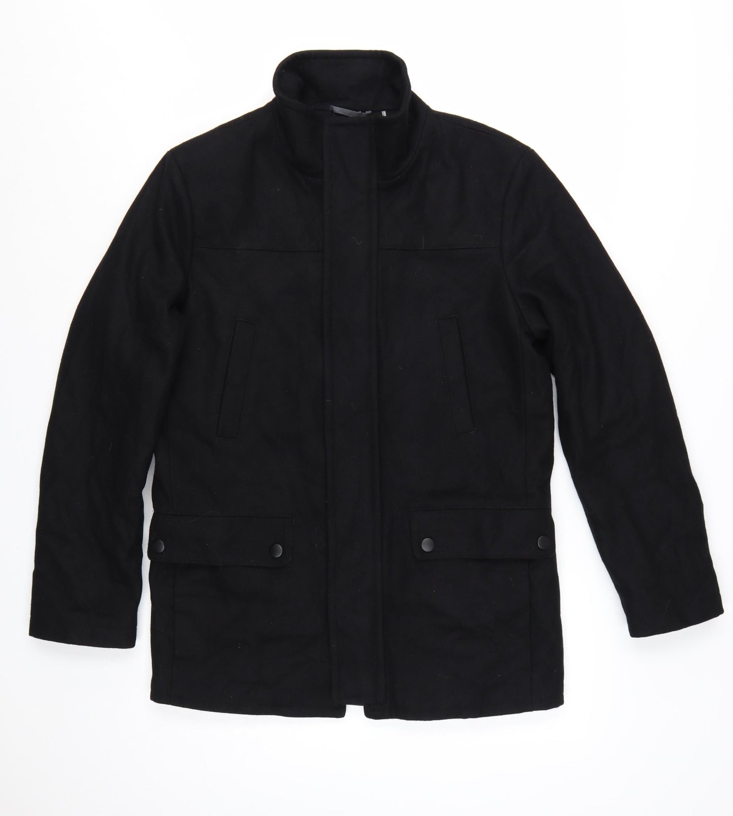 Kenneth Cole Reaction Men's Black Wool Blend Mid-Length Overcoat Size S