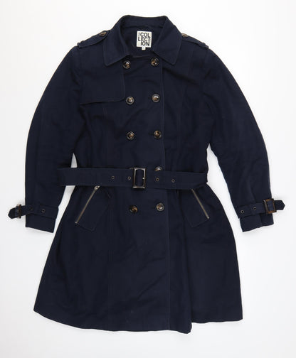 The Collection Debenhams Women's Blue Petite 16 Trench Coat Belted Mid-Length